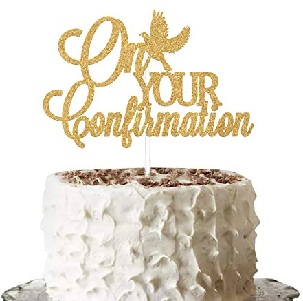 On Your Confirmation Cake Topper Gold Glitter, Confirmation Decorations, Baptism Cake Toppers, Kids Birthday Baby Shower Cake Topper, Wedding Bridal Shower Engagement Christening Party Decorations