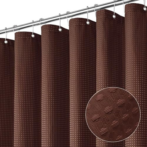 MitoVilla Rideau de douche marron 183 x 198 cm en tissu gaufré long pour décoration de salle de bain moderne et luxueuse, rideaux de douche en tissu d'hôtel très résistant, 198,1 cm de long