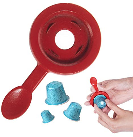 PodCut, Recycleur de dosettes de café, ouvre-dosettes de café, compatible avec les dosettes originales Nespresso, écologique, réutilisable, petit, léger, produit zéro déchet (rouge)