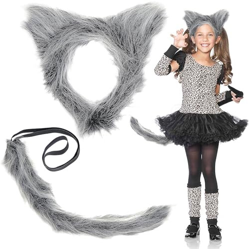 shallyong Costume de Loup, Serre Tête Oreilles de Loup, Queue de Loup Garou, Queue de Loup Garouoreilles et Queue de Loup, pour Halloween, Cosplay Party, Carnaval