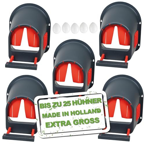 MyCozynest Legenest für Hühner - 5 Stück, bis zu 25 Hühner, Anthrazit/Rot, Robust und Leicht zu Reinigen, Wandmontage, 44 x 40 x 49 cm, Kunststoff, Hühnernest/Geflügelnest