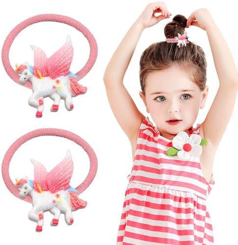 RYMAUP®2 Stück,Magische Einhorn Haargummis für Mädchen Süße Haarbänder für Kinder,Rosa Flügel
