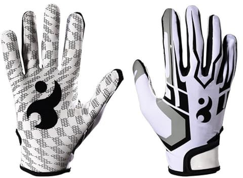 2Pcs Gants de Sport Antidérapants, Gants de Rugby pour Football Américain Gants Baseball Respirants à Doigts Longs Gants Protection pour Mains d'exercice Elasticité pour Hommes Femmes (L)