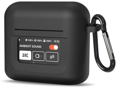 GEEKRIA Silikon-Schutzhülle, kompatibel mit JBL Tour Pro 2 True Wireless Ohrhörern, schützende Kopfhörer-Schutzhülle mit Schlüsselanhängerhaken, Ladeanschluss zugänglich (Schwarz)