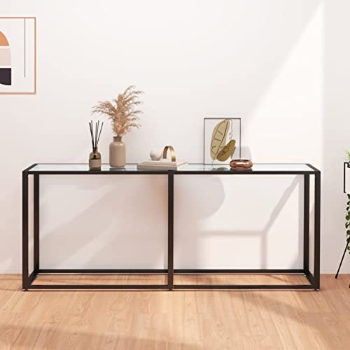 Homgoday Konsolentisch, transparent, 180 x 35 x 75,5 cm aus gehärtetem Glas, Gartenmöbel, Gartentisch, Terrassentisch, Esstisch, Küchentisch, Gartentisch