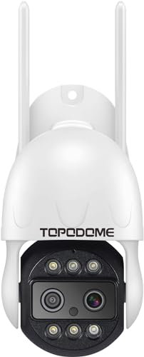 Topodome 4MP PTZ Telecamera di Sorveglianza WiFi Esterna a Doppio Obiettivo 4X Zoom, Telecamera IP Outdoor Wi-FI 5G/2.4G, Tracciamento automatico 355°/120°, Visione Notturna Colore, RTSP/Audio