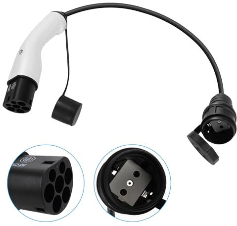 Adattatore Tipo 2 a Schuko, 16A Cavo Ricarica Auto Elettrica IEC 62196 Tipo 2 Schuko con Pulsante di Arresto Manuale
