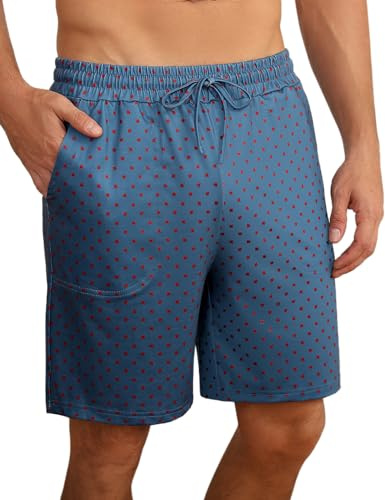 Demegimi Herren Schlafanzughose Kurz Schlafhose Sommer Pyjamahose Baumwolle Schlafshorts Shorty Freizeithose mit Anker Palmen Druck