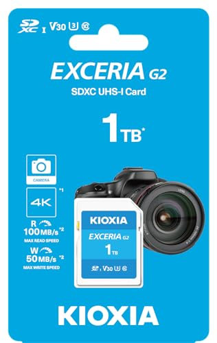 Kioxia EXCERIA G2 1TB SD Memory Card - Video Speed Class 30, Up to 50 MB/s Write Speed (Blue)