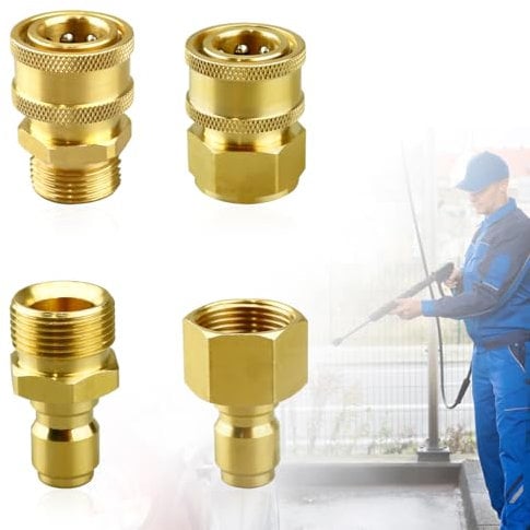 Cragmut 4PCS M22-14mm to 3/8in Quick Connect Hose Fittings Kit, Pressure Washer Adapter Set for 5000 PSI Fast Connect Kit for Power Washer Hose Pump