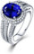 Bishilin Weißgold Ring mit Tansanit Damen, Ring Weißgold 750 18k Echt Halo mit 2.5ct Oval Tansanit Eheringe Verlobungsringe Nickelfrei für Frauen Gr.58 (18.5)