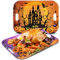gisgfim 2Pcs Halloween Serving Trays 16.1 X 11.1 Inch Large Melamine Platters with Handles, Orange Purple Castle Pumpkin Bat Food Trays Halloween Movie Night Snack Trays Birthday Party Serving Dishes