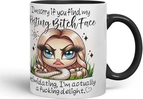 Vixar Im Sorry if You find My Resting Bitch face...,Snake Joke sarkasm Sarcastic Ceramic Coloured Mug Cup for Tea Coffee Hot Brew 330ml 11Oz Gift (Black)