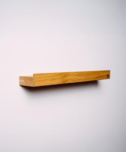 Kawentsmann Holz Schweberegal FIERS Eiche – Wandregal Brett mit Stahlkante, Wandboard Holz für Wohnzimmer, Küche & Büro | Regalbrett Eiche (250 x 90 x 30 mm)