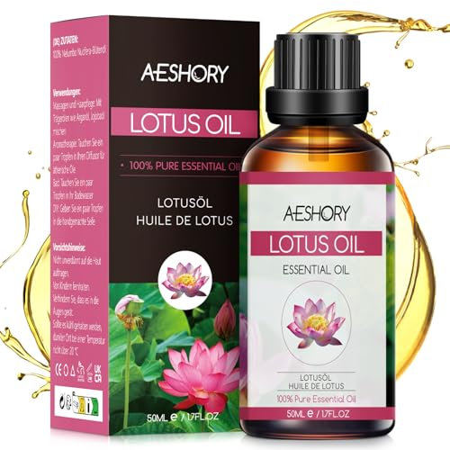 AESHORY Aceite Esencial de Loto 50ml, 100% Naturales Aceites Esenciales de Aromaterapia de Grado Terapéutico para Humidificador Difusores, Masaje, Baño, Cuidado del Cabello y la Piel