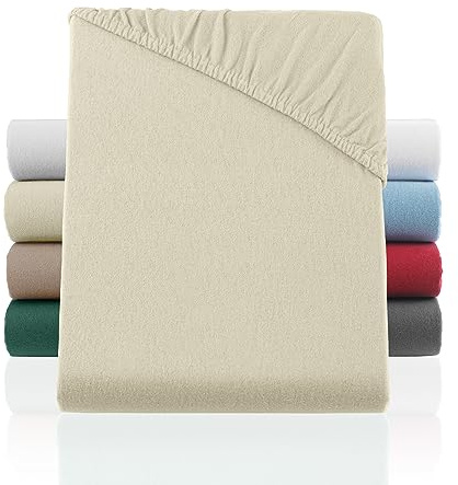 BaSaTex Biber Flanell Winter Spannbettlaken, 200x220 cm, Natur | 100% Baumwolle, Made in Green Zertifiziert, Flauschig und Warm, Rundumgummi, für Wasser- und Boxspringbetten