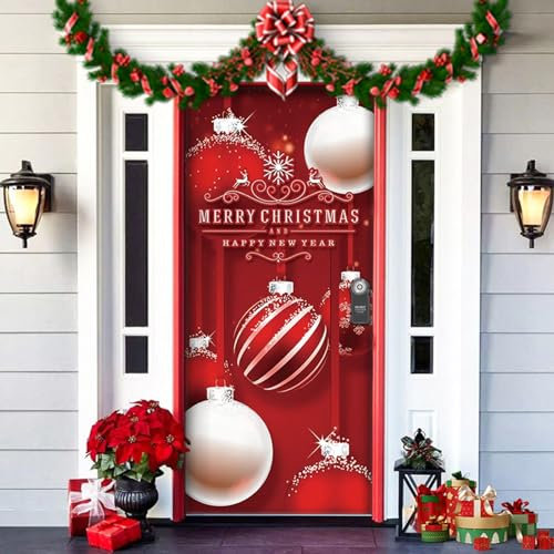 Copriporta elastico 2024 Natale, Copriporta di Natale, Copriporta in tessuto elastico di Natale, Copriporta di Natale in tessuto per la decorazione interna ed esterna delle vacanze di Capodanno (A-3)