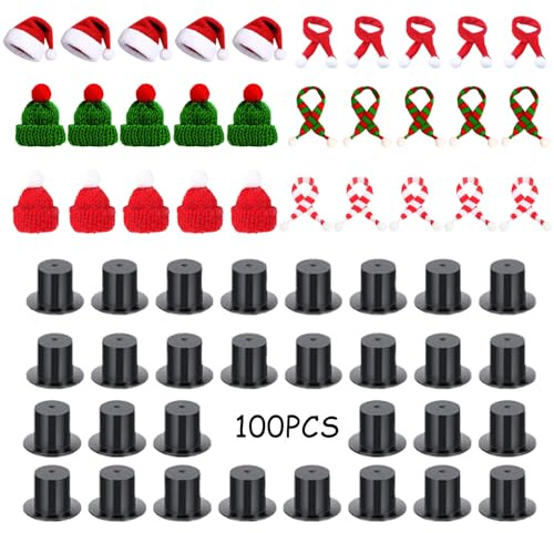Sorgenwürmchen Zubehör - 130 Mini Mützen und Zylinder Hute zum Basteln, inkl. Weihnachtsmützen und Glückswürmchen Zubehör