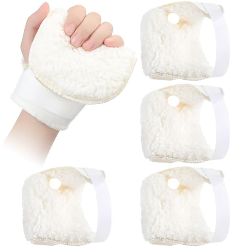 Nuanchu 4 Pcs Palm Protectors for Left Hand Finger Contracture Cushion Prevention Gloves Palm Guard Protection Pad with Sherpa Lining Band Soft Prevent Contractures for Hand Skin Breakdown