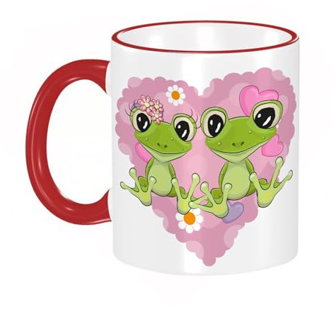 KDWJS Coffee Mug Funny Mug,Coloured Mug Cup Gift Birthday Work Office Christmas Printed Coffee Cup 11Oz Cups 330ml,White,Frog Princess and Frog Prince and Shape Background