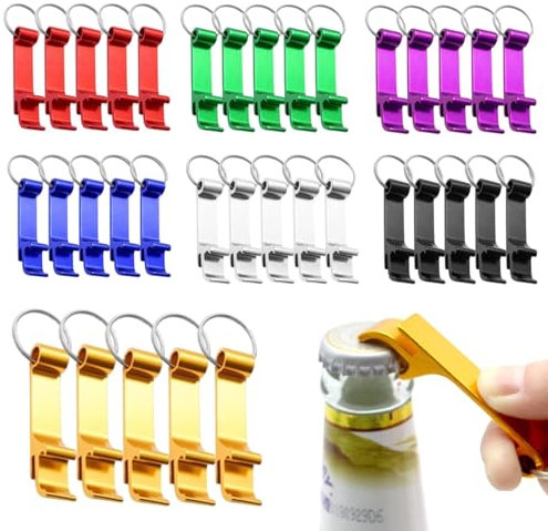 Apribottiglie in alluminio, 35 pezzi, apribottiglie per bottiglie di birra, mini contenitore per bevande con portachiavi in metallo, 7 colori, per diverse bevande