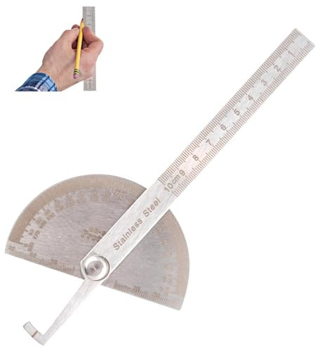 Bwaliffury Goniometro, 0-180° Goniometro Metallo, Goniometro in Acciaio Inox Universale con Righello 198mm, Goniometro Multifunzione per la Lavorazione del Legno, Compiti, L'edilizia