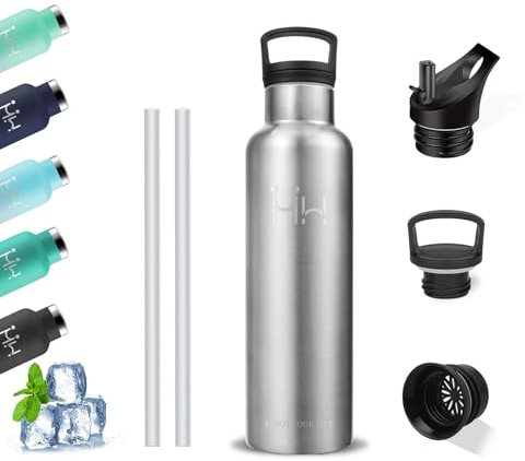 Grsta Thermosflasche- 500ml- Trinkflasche Edelstahl, Trinkflasche mit Strohhalm, BPA-Frei, Isolierflasche Doppelwandig, Trinkflasche Auslaufsicher, Kann mit Dir Tragen, Wasserflasche für Wandern