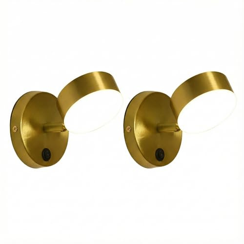 NICRX Moderne Wandleuchte aus Messing mit Schalter–Verstellbare LED-Wandleuchte mit 3 Farbtemperaturen,Schwenkbar Wandlampe Innen für Schlafzimmer,Wohnzimmer,Flur und Hotel (B (2 Stk.))
