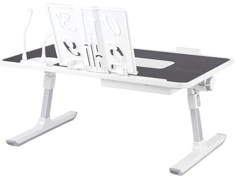 HUOLE Plateau de Lit, Pliable, Table de Lit pour Ordinateur Portable, inclinable avec Refroidisseur/Ports USB/Tiroir,Réglable en Hauteur et Angle, pour Canapé/Bureau/Sol,60 * 40 * 26-39cm-Noir