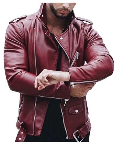 Giacca Pelle Uomo, Leggera Sottile con Tasca sulle Maniche Giubbotto Bomber Giaccone Giacca Chiodo Pelle Biker Motociclista Giacca Moto Uomo Pelle Giacca Antivento Soffice E Resistente