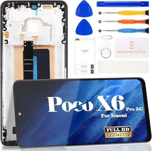 SRJTEK TFT para Xiaomi Poco X6 Pro 5G Pantalla LCD para Xiaomi Poco X6 Pro 5G Repalcement 2311DRK48G 2311DRK48I Kit de reparación de montaje de digitalizador de pantalla táctil con marco (negro, sin