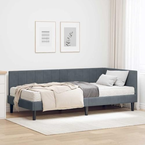 Amorsee Boxspringbett mit Matratze, Einzelbett 90 x 200 cm mit Matratze, Polsterbett, Sofabett, Tagesbett, Universelle Bettseite, Bett, Schlafzimmer, Kinderzimmer, Dunkelgrau