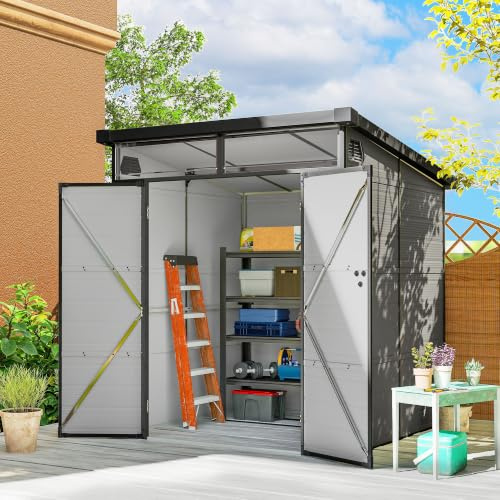 Outsunny Caseta de Jardín Exterior, 3,24 m², 190x191x215 cm, Gris Claro | Cobertizo de Jardín Exterior, Marco Aluminio, Puerta Corredera con Pestillo, Ventana y Ventilación, Almacenaje Herramientas