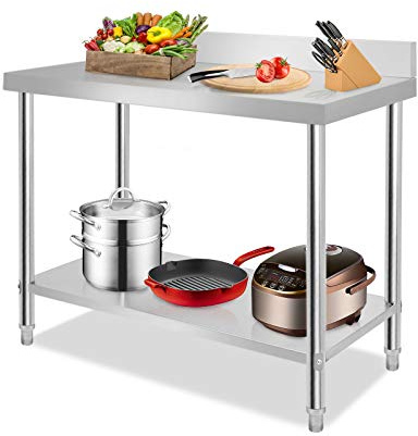 XMTECH Edelstahl Arbeitstisch mit Aufkantung 150 × 50 × 85 cm Edelstahltisch Küchentisch Zerlegetisch Tisch Tragkraft 250 kg mit justierbaren Stellfüßen