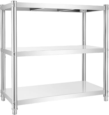 KigerNee Edelstahl Küchentisch, 3 Böden 80 x 80 x 40 cm Küchentisch Edelstahltisch Schwerlastregal Arbeitstisch Gastronomie Regal, 50kg für Speisekammern, Restaurants, Küchen, Großküchen