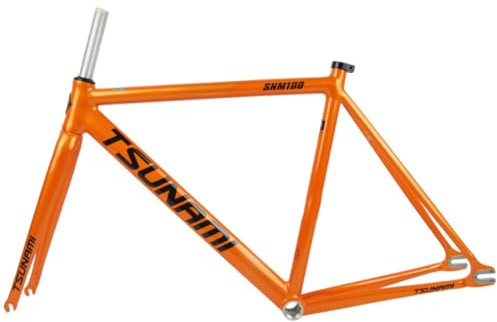 HIMALO Fixed Gear Fahrradrahmen 700C Aluminiumlegierung Fahrradrahmen 49/52/55/58cm Single Speed Bahnradrahmen C Bremse QR 100/120mm BSA 68mm Mit Gabel(Orange,58cm)