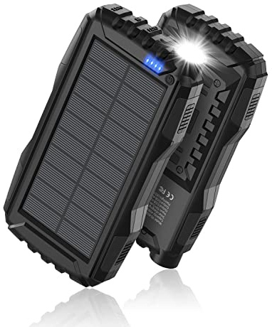 Mregb Solar-Ladegerät, Powerbank, 42800 mAh, tragbares Ladegerät, Solar-Powerbank, externer Akku, 5 V, 3,1 A, Qc 3.0, Schnellladegerät, integrierte superhelle Taschenlampe (schwarz)
