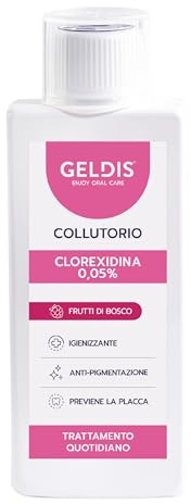 GELDIS Collutorio Clorexidina 200 ml – Collutorio Igienizzante Quotidiano Anti-Ingiallimento, Per Gengive Sensibili e Ortodonzia (200 ml, FRUTTI DI BOSCO, Clorexidina 0,05%)