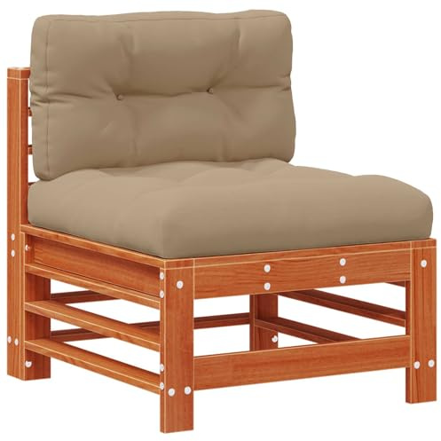 vidaXL Garten Mittelssofa Massives Kiefernholz Wachsbraun, Garten- und Terrassenlounge, Moderne modulare Sofa, witterungsbeständig, anpassbare Sitzgruppe, Schaumstoffkissen