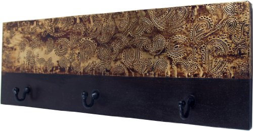GURU SHOP 3`er Wandhaken, Kleiderhaken, Garderobe, Schlüsselbrett - Bagru Gold, 13x38x4 cm