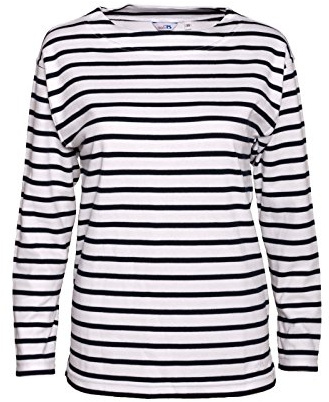 modAS Bretonisches Fischerhemd Damen, Langarm - Streifenshirt, Ringels, 50, Weiss/blaugestreift