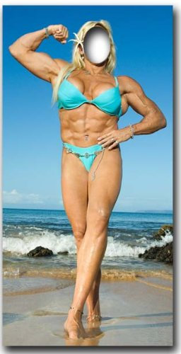 Muskel-Frau Stand In - Stand In LEBENSGROSSE POSE MIT PAPPFIGUREN / STEHPLATZINHABER / AUFSTELLER