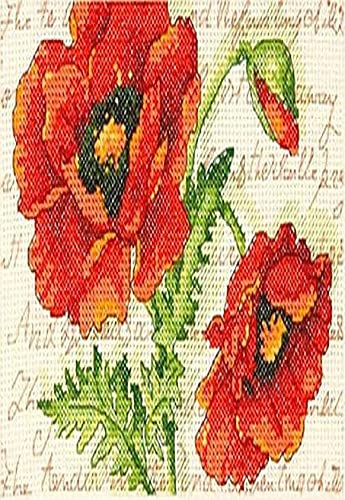 Dimensions Poppy Pair, Cotton, Ivory,Beige,Red, 7 x 5 (17 x 12 cm)