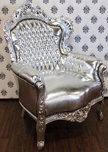 Casa Padrino Barock Sessel King Silber/Silber Lederoptik - Möbel Antik Stil