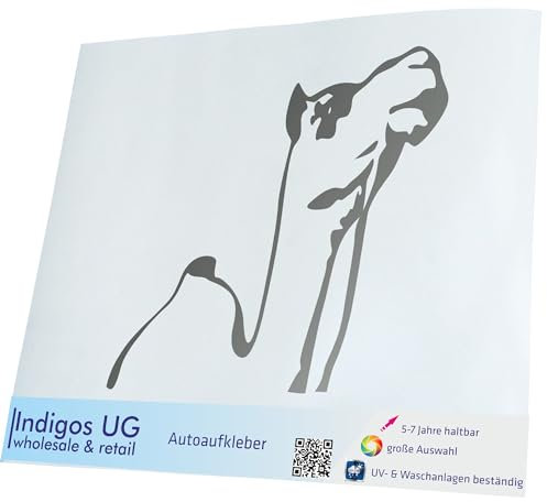 INDIGOS UG Auto Aufkleber Auto - 210x210 mm - Camel - Silber - konturgeschnittener Autoaufkleber ohne Hintergrund - Selbstklebender Sticker für Auto, Fenster, Bus oder LKW - UV-beständig & wetterfest