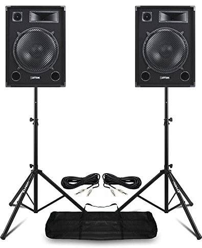 VONYX MAX15 2000W Passive PA Speaker Kit with Stands – Complete DJ Sound System with Dual 15 Passive Speakers, Tripod Stands & Cables for Events, Karaoke & Gigs Premium Passive DJ Speakers Set