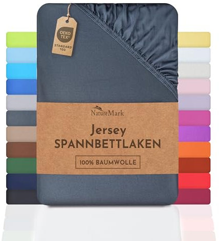 NatureMark Jersey Spannbettlaken, Spannbetttuch 100% Baumwolle in vielen Größen und Farben MARKENQUALITÄT ÖKOTEX Standard 100 | 90 x 200 cm - 100 x 200 cm - anthrazit grau