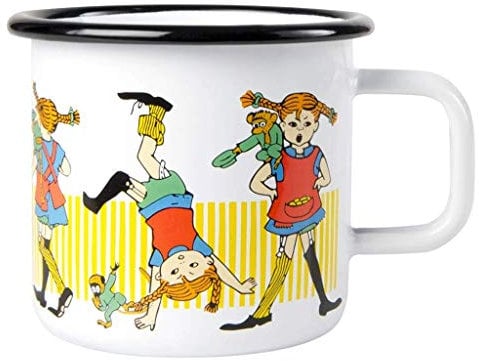 Pippi Langstrumpf Tasse Gelb, 370ml, Emaille, Pippi Geschirr für Geschenk und Deko
