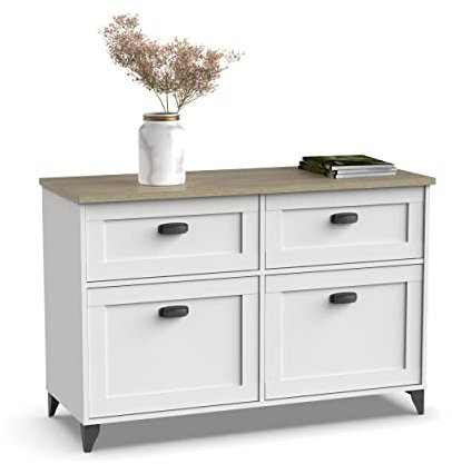 Muebles Pitarch | Aparador Salón Comedor, Buffet, Mueble Auxiliar Vintage, 2 Puertas y 2 Cajones, Blanco y Roble Cambrian, 80x120x47cm, Despensa, Cocina, Despacho, modelo Toscana