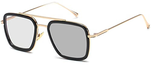 SHEEN KELLY Polarisierte Retro Sonnenbrille Quadratische Metallrahmen für Männer Frauen Klassiker Sonnenbrille Piloten Schwarz Linsen 1:1